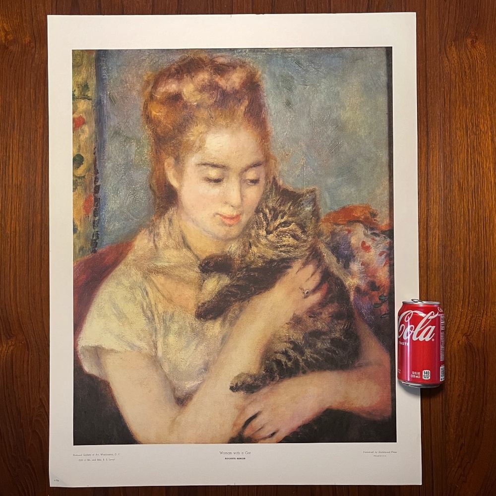Vintage Large Lithograph Auguste Renoir Woman with a Cat Vintage Masters 28x22